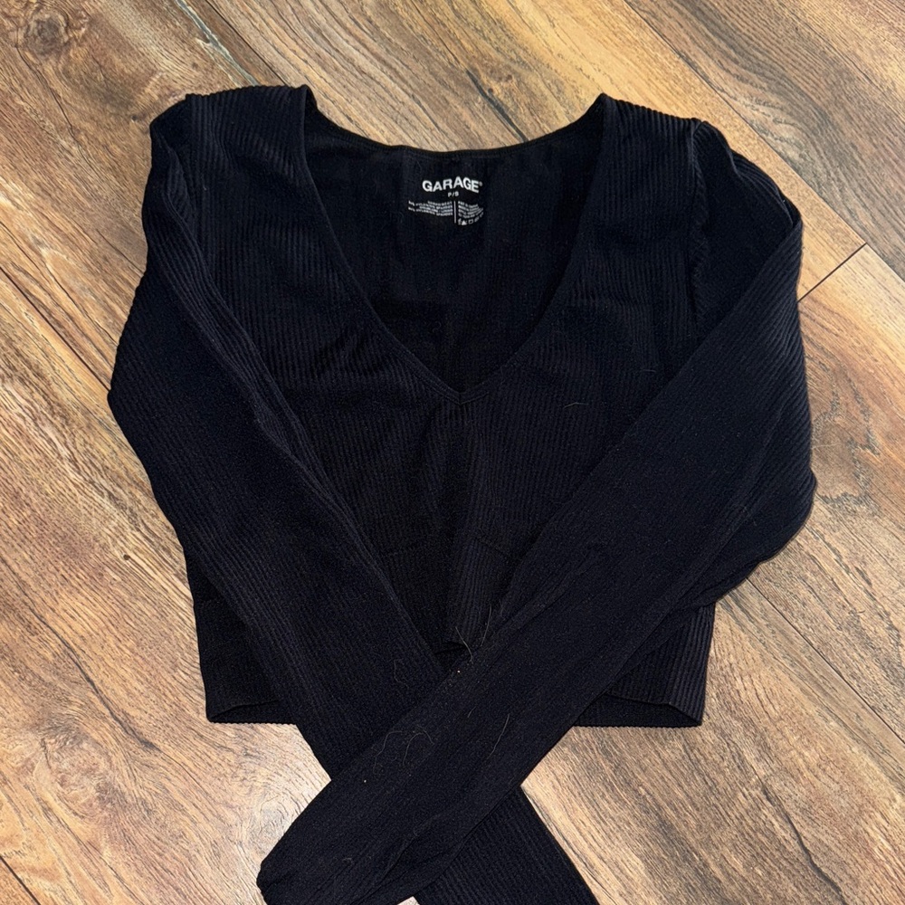 Garage Midnight Black Long Sleeve V-Neck Top